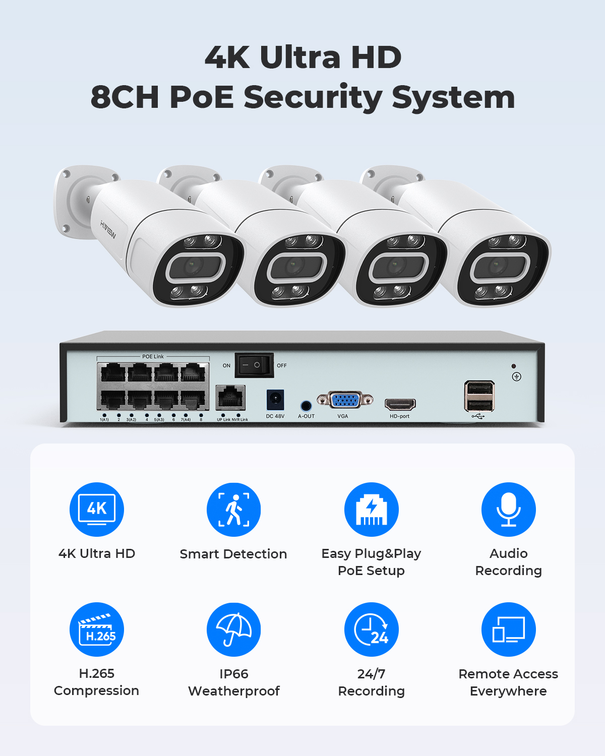 H.View 4K 5Mp 8Mp Poe Sistem K - Home Security Packages ulasan dan harga