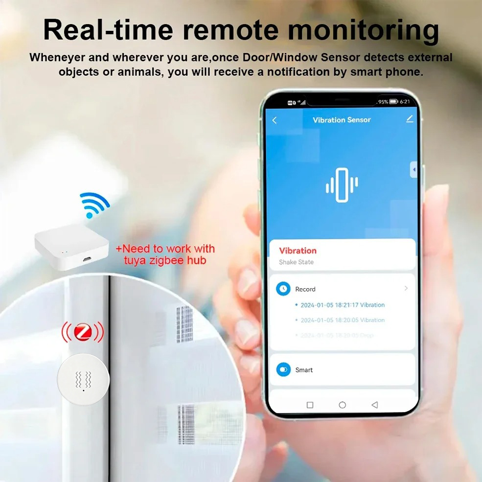Sensor Getaran Cerdas Tuya Zig - Home Security App ulasan dan harga