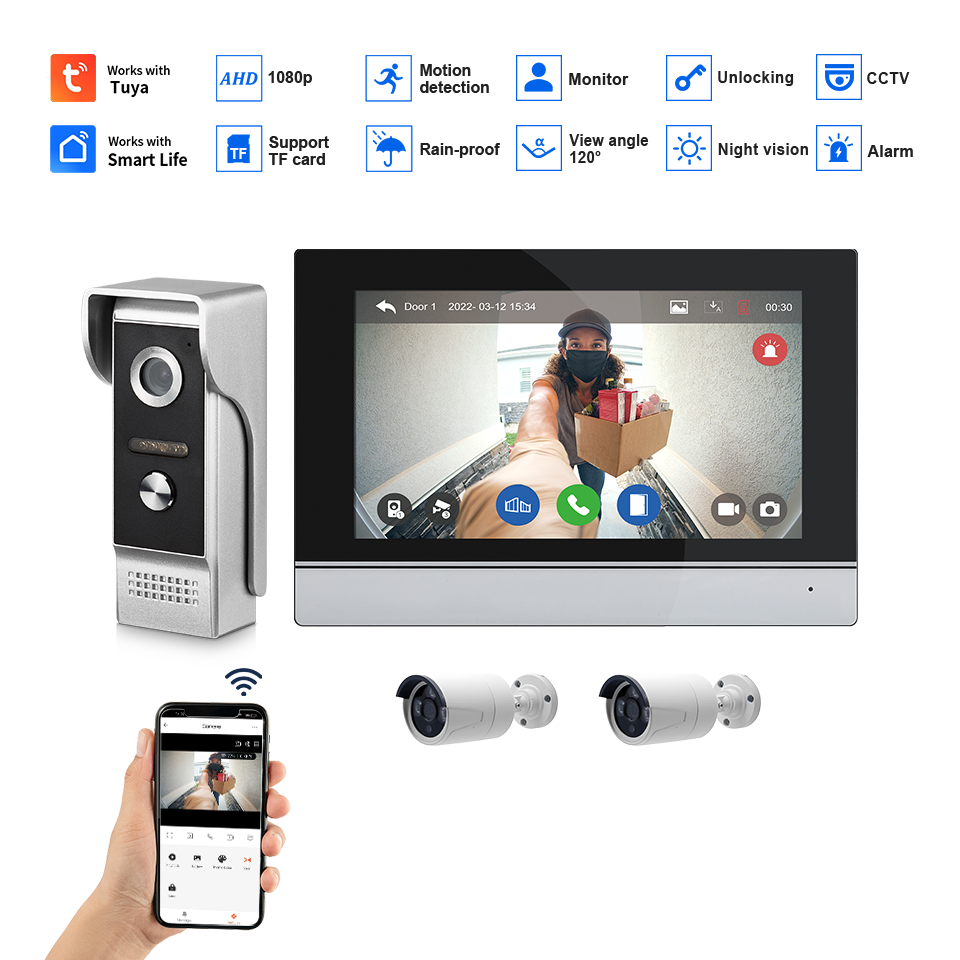 Layar IPS 7 Inci 2MP Tuya Kont - Home Security Packages ulasan dan harga